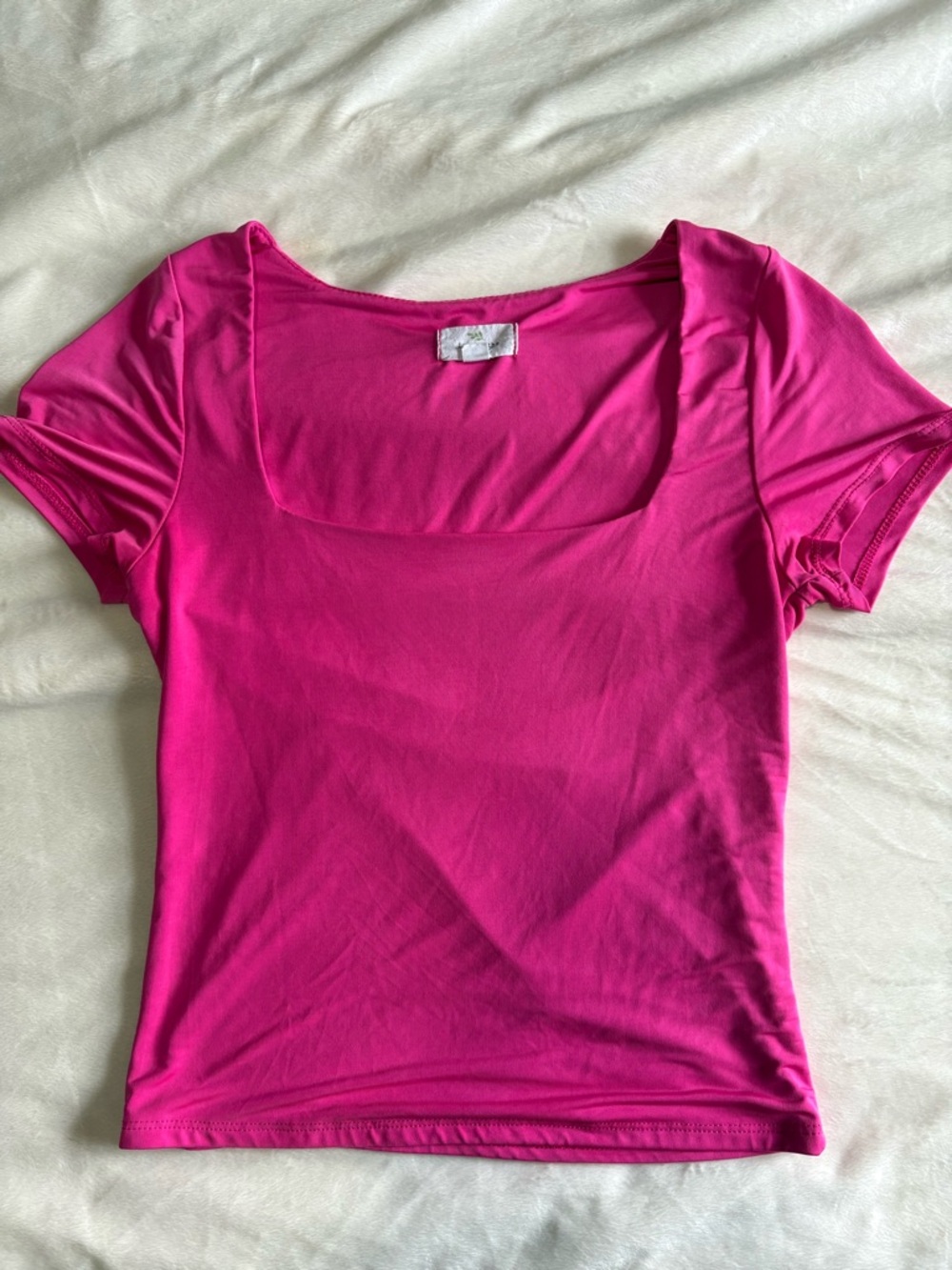 Women’s Square Neck Short Sleeve Top in Bright Pink